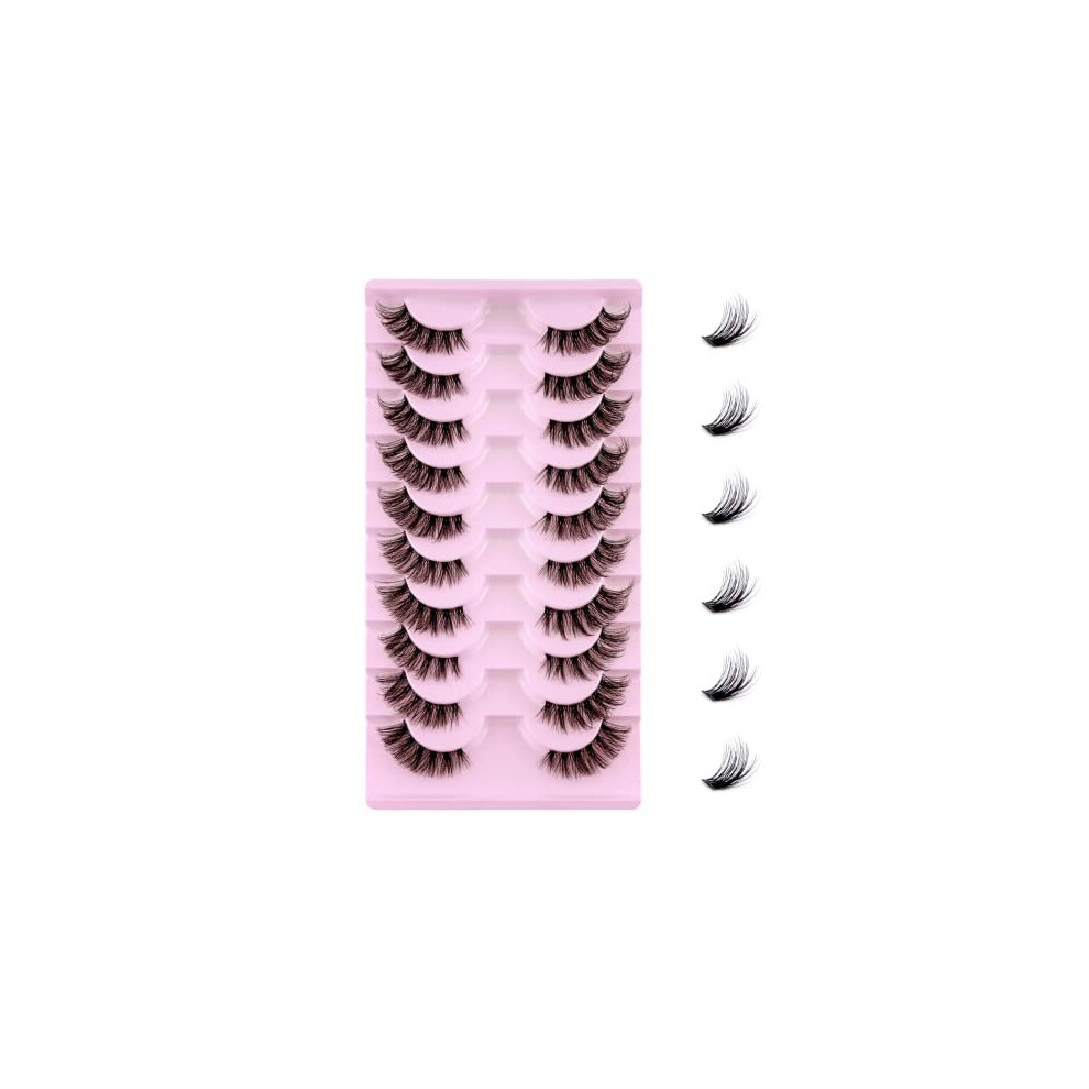 Half Lashes Natural Look Cat Eye False Eyelashes Wispy Fluffy Clear Band Faux Mink Lashes Soft Reusable 10 Pairs Pack(1002)