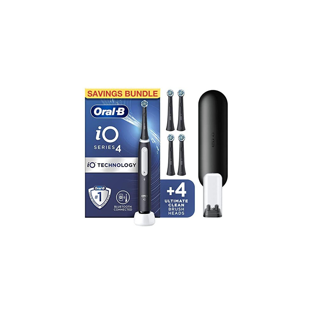 Oral-B Io4 Electric Toothbrush (+Travel Case)+ Toothbrush Heads, Pack Of 4 Counts Black