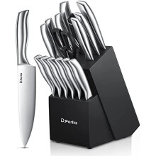 Knife Set, 16 Pieces High Grade Stainless Steel Kitchen Knife Set with Wooden Block, Sharp and No Rust Kitchen Knife Set with Knives, Steak Knives,