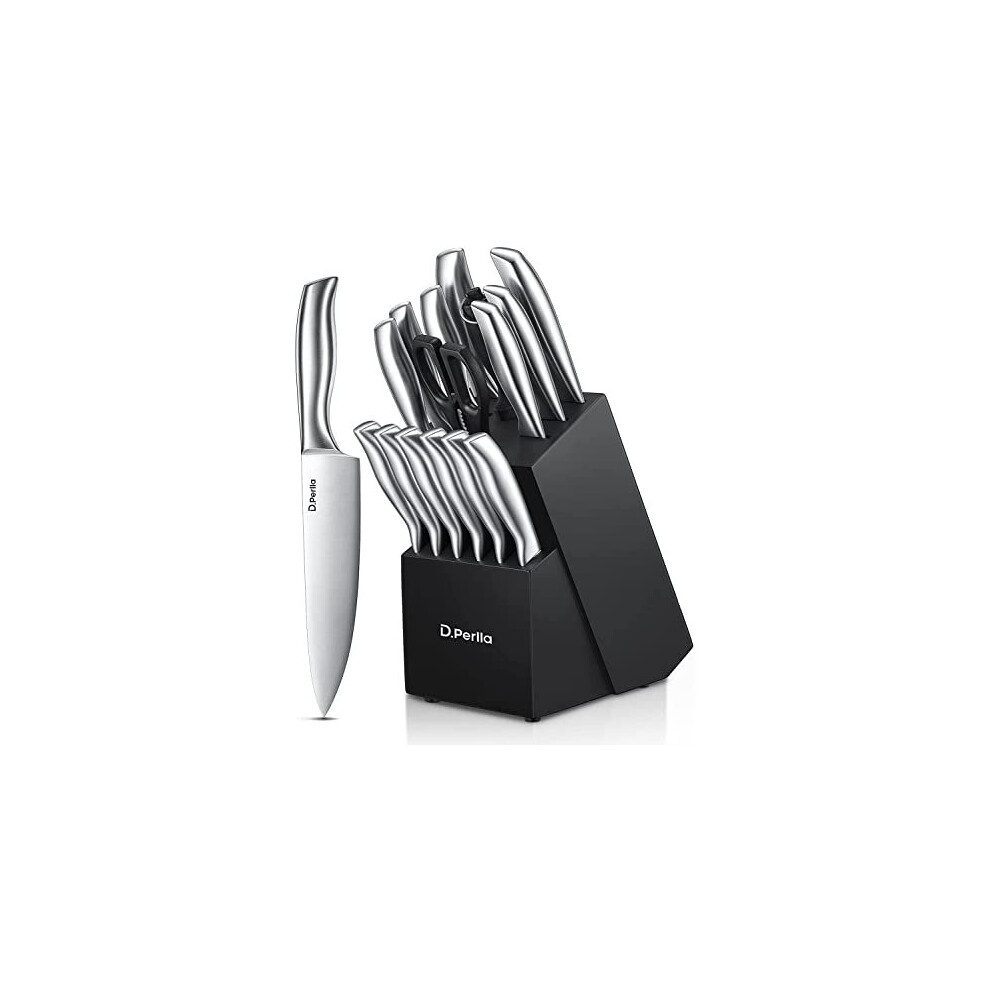 D.perlla Knife Set, 16 Pieces High Grade Stainless Steel Kitchen Knife Set With Wooden Block, Sharp And No Rust Kitchen Knife Set With Knives, Steak Knives,