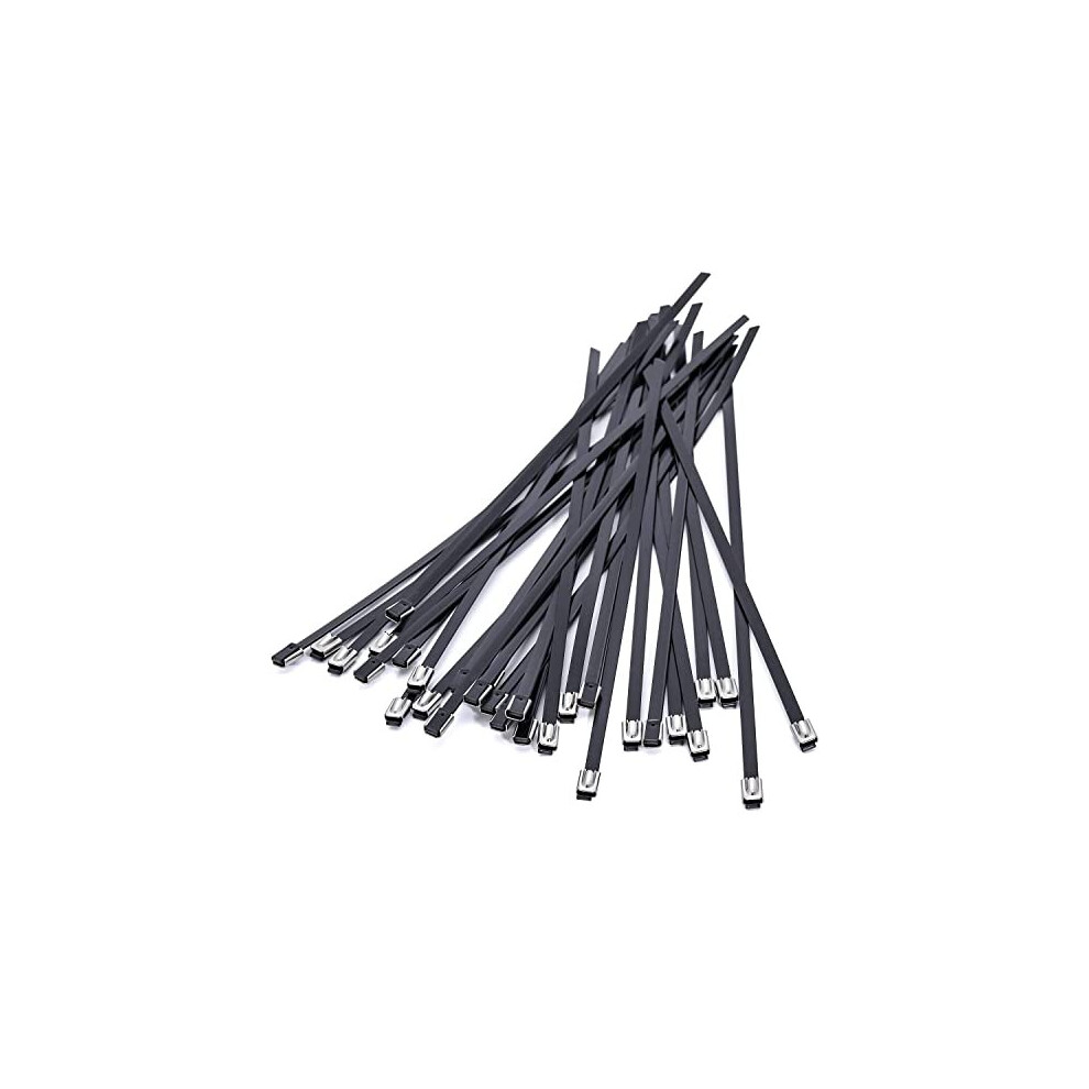 Black Metal Cable Ties, Heavy Duty Self-Locking Stainless Steel Zip Ties for Exhaust Heat Winding, Repairing Cages, Fence | 30pcs Matel Zip Ties 0.2 x