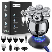 CestMall D-0446 6-in-1 Electric Head Shaver Wet/Dry, 7D Floating Heads, Cordless Rechargeable Bald Head & Face Shaver