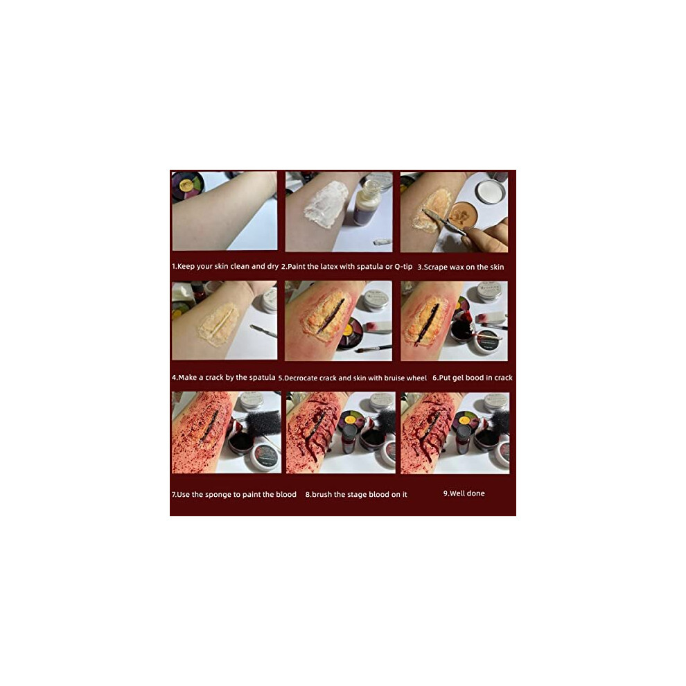 Liquid Latex Scar Wax SFX Makeup Kit for Fake Scars Wounds Burns With 6
