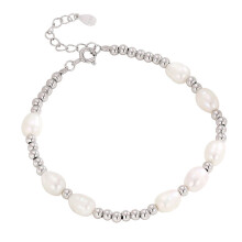 TrustDavis Real 925 Sterling Silver Minimalist Bracelet Rice Shaped Pearl Bracelet for Women Ball Wedding Jewelry LB408