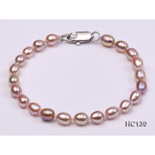 Unique Pearls jewellery Store Charming AA 5-6MM Purple Rice Freshwater Pearl Bracelet 925 Silver Clasp