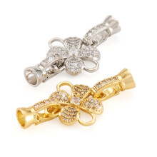 2Pcs Fold Over Clasps Brass Micro Pave Clear Cubic Zirconia Clasps Extender Bracelet for Necklace DIY Jewelry End Craft Making
