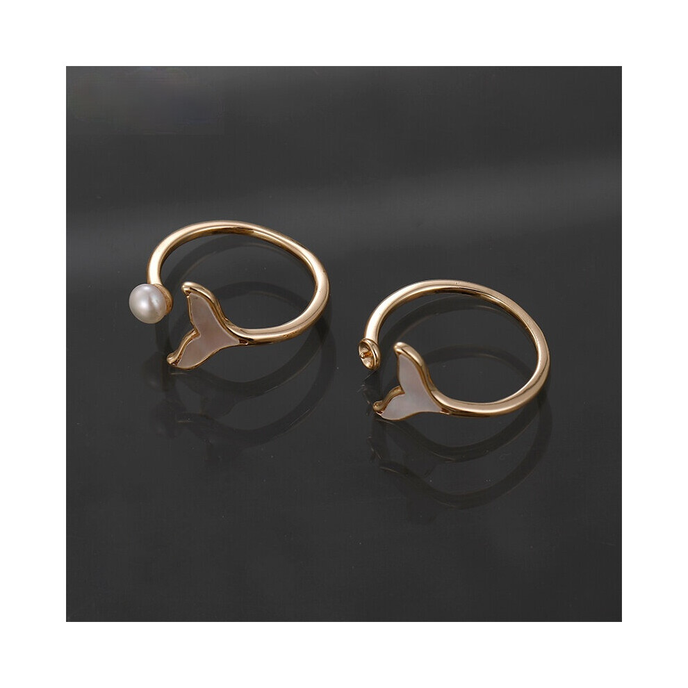 Mermaid tail shell pearl flower zircon ring cold wind opening adjustable ring ring tail ring diy jewelry-image-OPC-PBS87QX-NEW