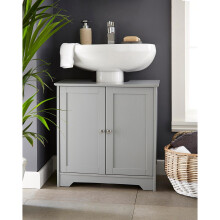Grey Wooden Floor Free Standing 2 Door Bathroom Vanity Unit Under Sink Basin Cabinet Cupboard Shelf