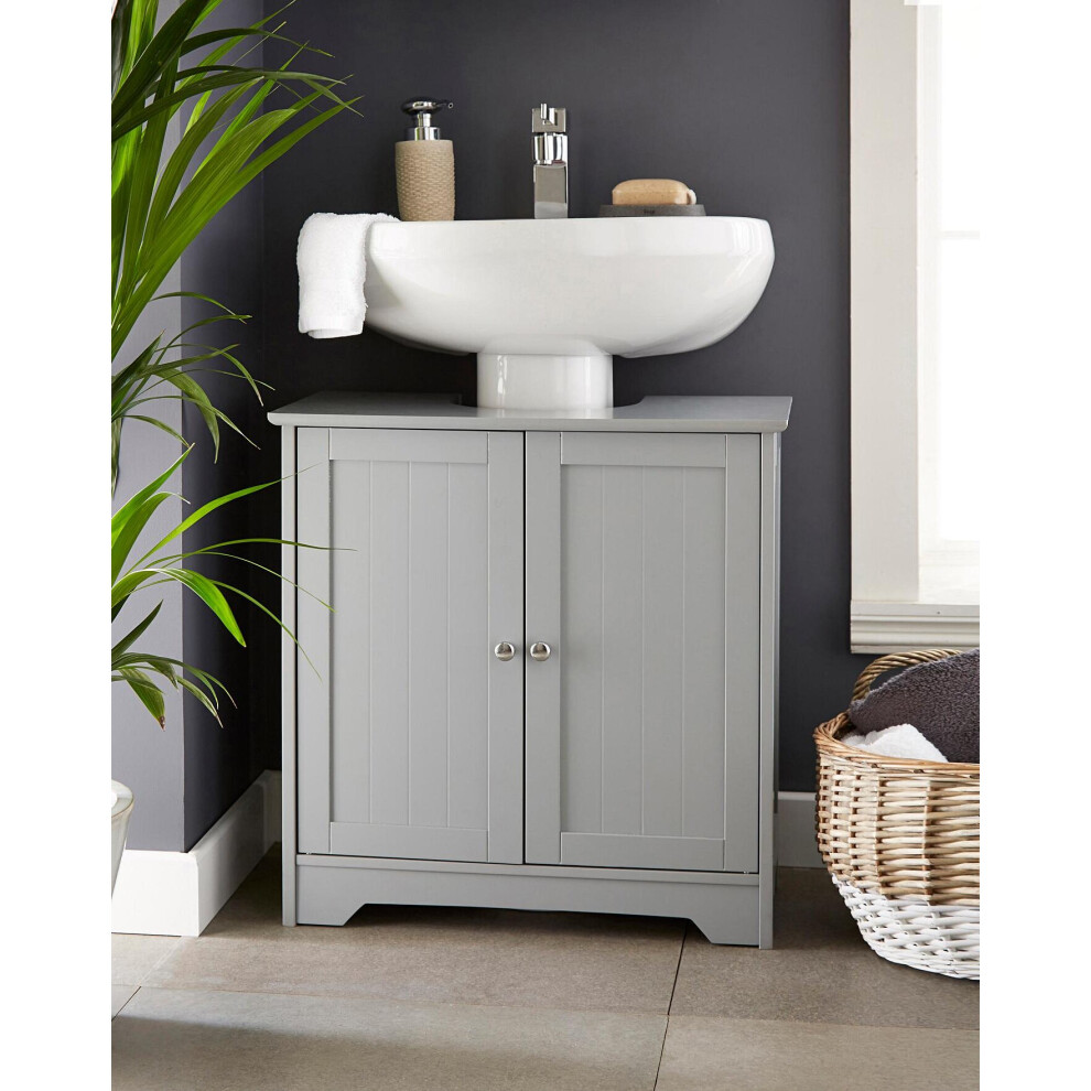 Plancher en bois gris Meuble de salle de bain 2 portes à poser sous l'évier Placard Etagère