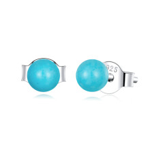 925 Sterling Silver Turquoise Stud Earrings - Small Ball Ear Studs for Women - Elegant Fine Jewelry Gift