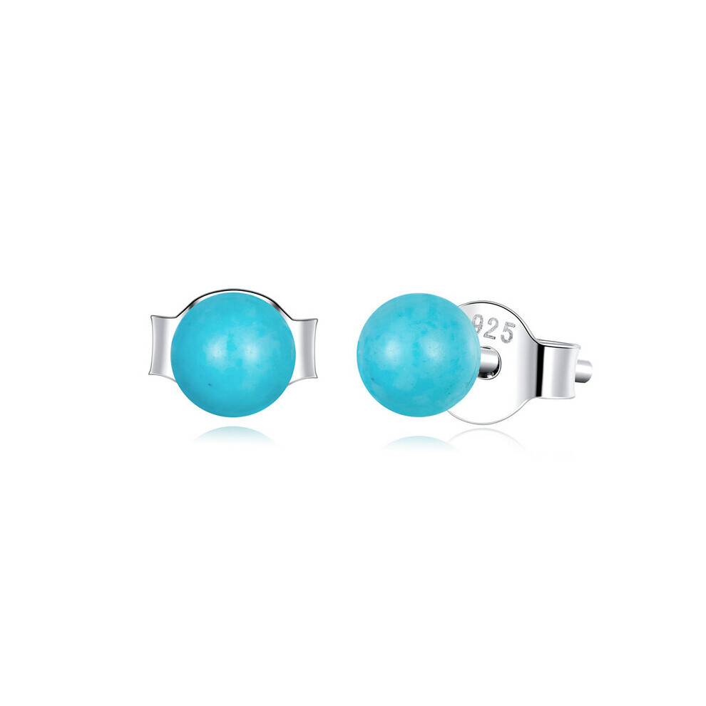 925 Sterling Silver Turquoise Stud Earrings small ball Ear Studs for Female Fine Jewelry Gift