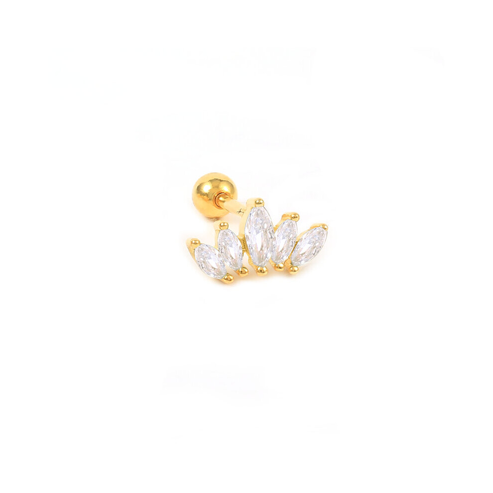 Small 925 Sterling Silver Colorful Crown Zircon Threaded Ear Piercing Stud Earrings for Women Ear Bone Earring Jewelry