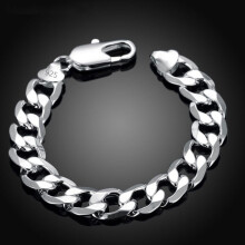 925 Silver 8MM 10MM 12MM Flat Sideways Bracelets Chains For Men Jewelry