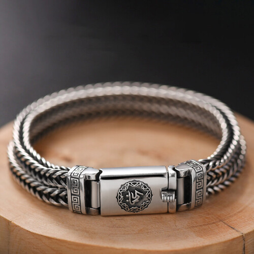 100% Real Solid S925 Silver Hand-woven Heavy Bracelet Men's Retro Bracelet Personality Vintage Jewelry