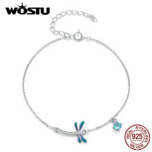 925 Sterling Silver Dragonfly Bracelet Blue-green Enamel Accessories for Women Adjustable Chain Fine Jewerly Wedding Gift