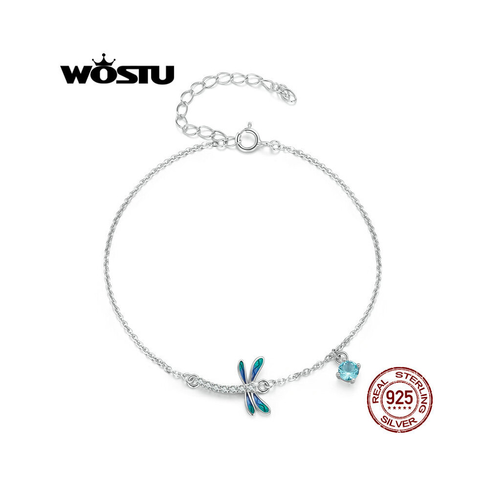 925 Sterling Silver Dragonfly Bracelet Blue-green Enamel Accessories for Women Adjustable Chain Fine Jewerly Wedding Gift