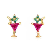 Silver Plated Chain Hoop Earrings for Women Colour Zircon EarCuff Stud Earrings Jewelry