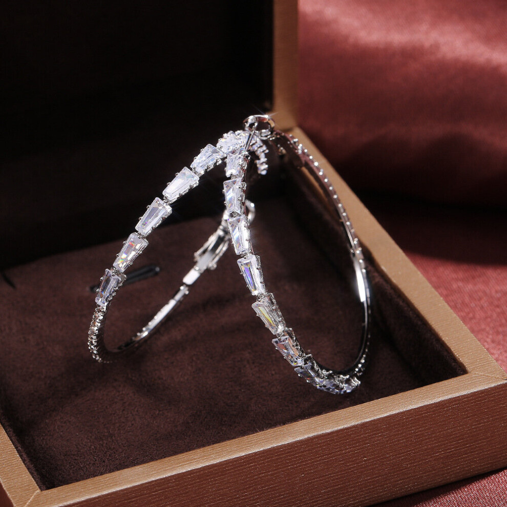 Exaggerated Crystal Big Round 925 Silver Needle Hoop Earrings Women's Earrings Jewelry Gift