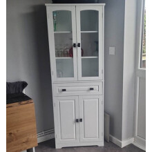 White Larder Unit Tall Kitchen Cupboard Display Glass Door Cabinet Pantry Shelf