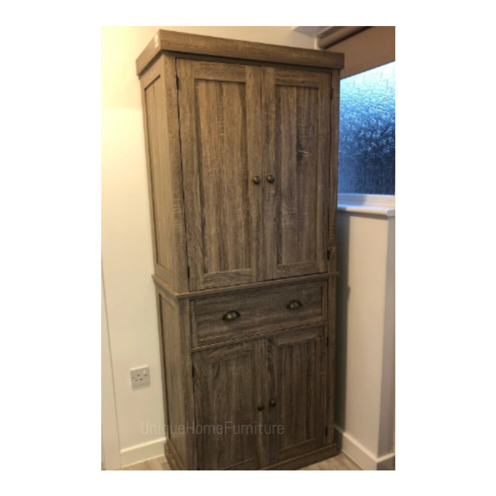 Rustic Kitchen Cupboard Tall Larder Unit Storage Pantry Shelf Door Cabinet Draw