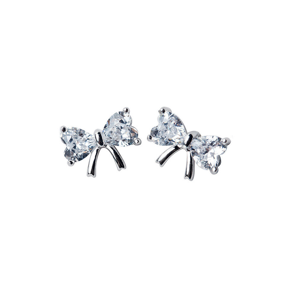 Real 925 Sterling Silver Zircon Bow-knot Stud Earrings For Woman Fine Jewelry MInimalist Accessories Gift