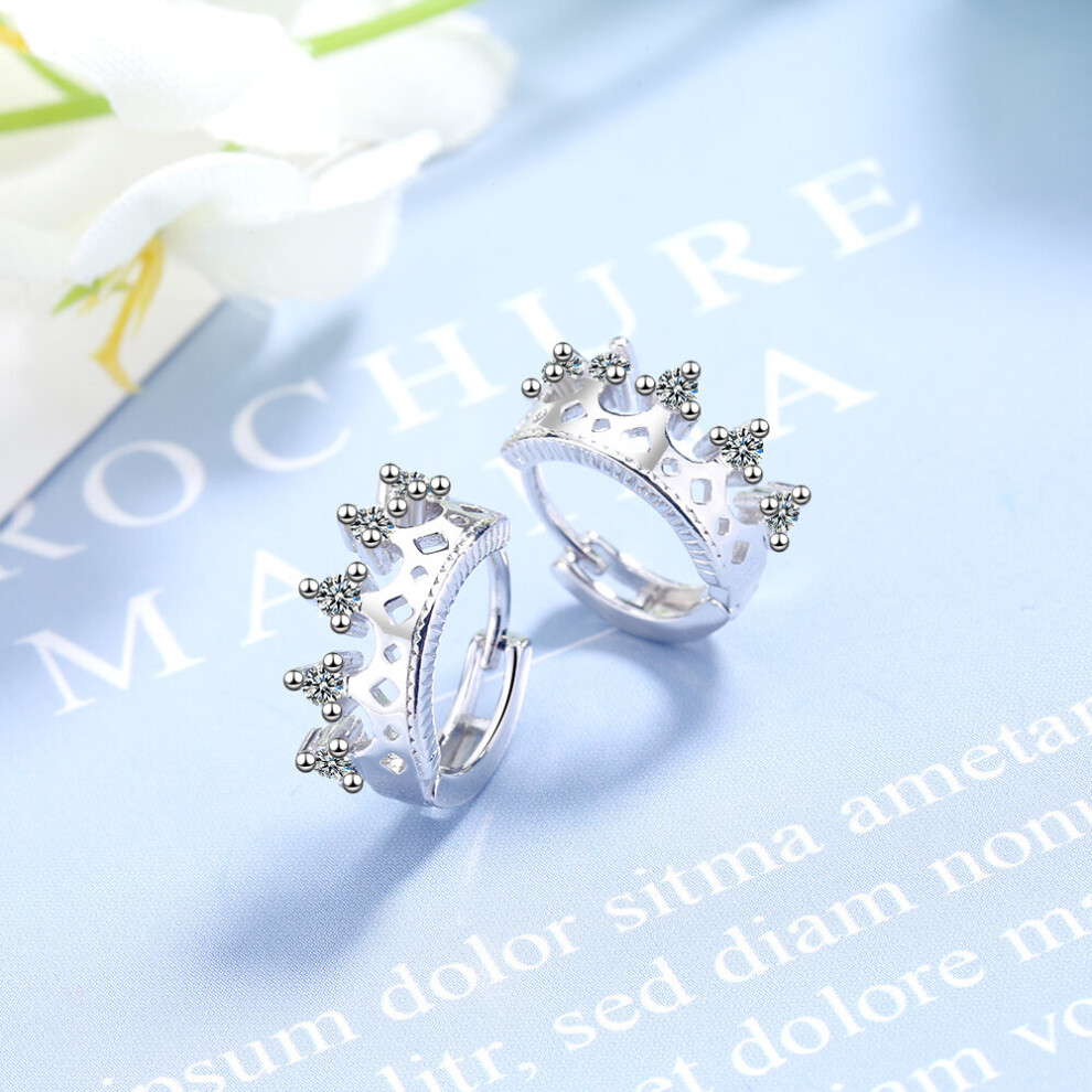 Female Small Earring Sweet 925 Silver Needle Hollow Out Princess Crown Mosaic Zircon Stud Earrings For Women Pendientes