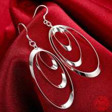 925 Sterling Silver Three Circle Long Tassel Drop Earrings For Women Engagement Wedding Jewelry Gift