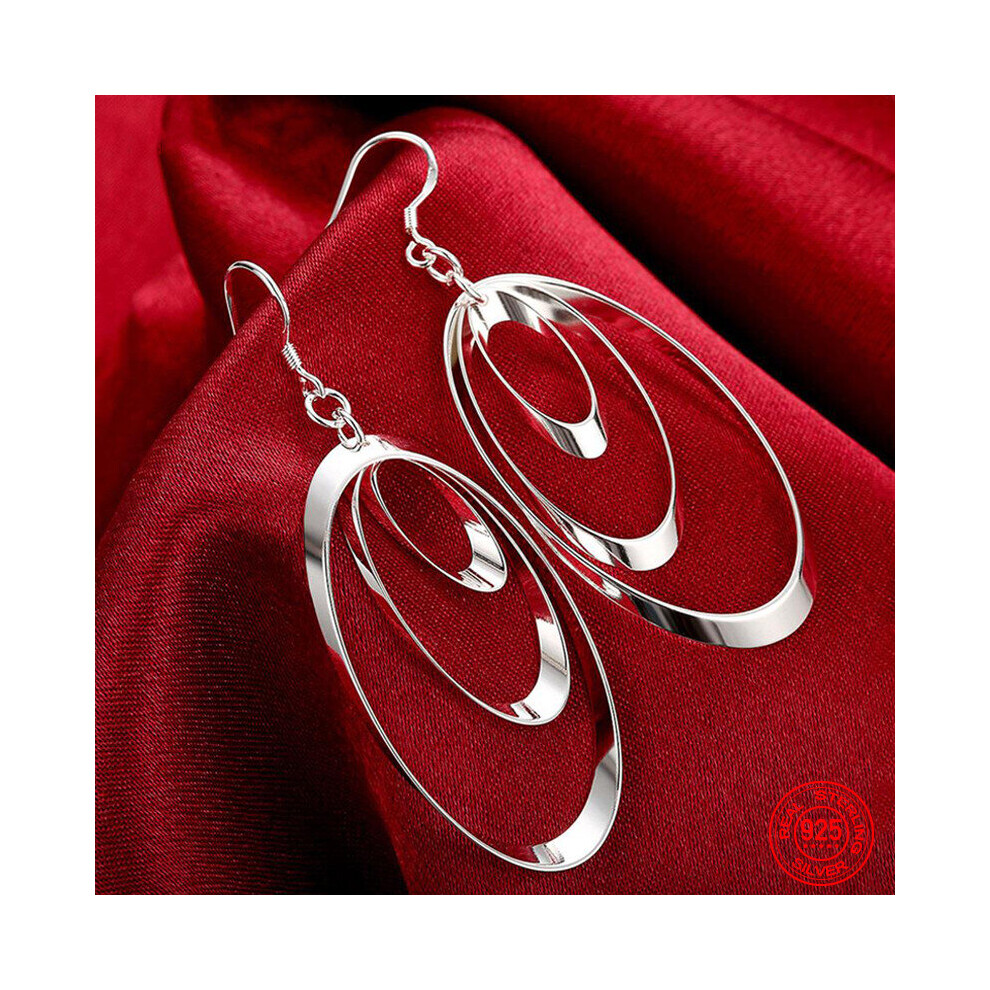 925 Sterling Silver Three Circle Long Tassel Drop Earrings For Women Engagement Wedding Jewelry Gift Multicoloured