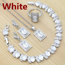 Radiant 925 Sterling Silver Square Crystal Jewelry Set – Noble Wedding Collection: Earrings, Pendant, Chain, Bracelet & Ring for Women