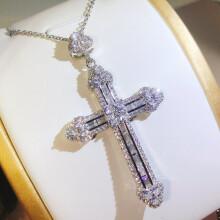 925 Sterling Silver Cross Pendants Necklaces For Women Men Zircon Inlay Charms Necklace Chain Unisex Jewelry