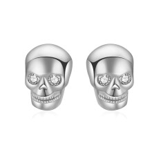 TrustDavis Real 925 Sterling Silver SKull Head Skeleton CZ Screw Stud Earrings For Women Men Hip Hop Gift Jewelry DA3188
