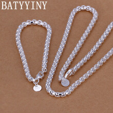 925 Sterling Silver Jewelry Sets 4mm Round Box Chain Bracelet Necklace Women Wedding Party Bridal Jewelry Set