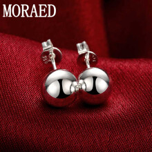 925 Sterling Silver 6/8/10mm Smooth Round Ball Stud Earrings For Women Wedding Jewelry Gift