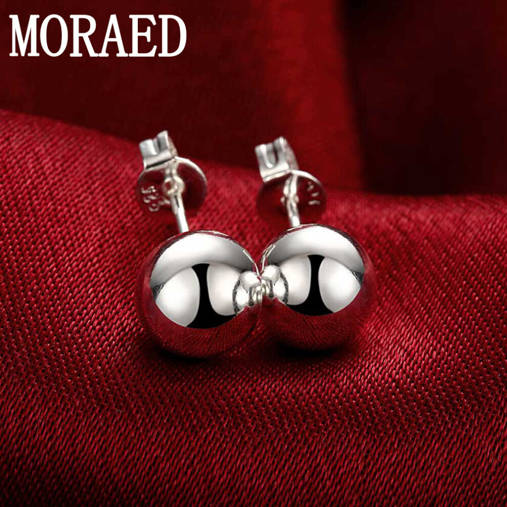 925 Sterling Silver 6/8/10mm Smooth Round Ball Stud Earrings For Women Wedding Jewelry Gift