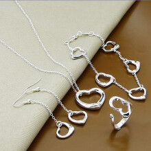 925 Silver Jewelry Set Love Heart Shape Necklace Bracelet Earrings Rings Set Fine Jewelry