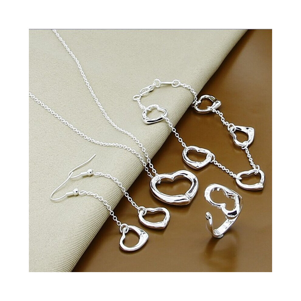 925 Silver Jewelry Set Love Heart Shape Necklace Bracelet Earrings Rings Set Fine Jewelry Multicoloured