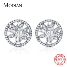 100% Real 925 Sterling Silver Round Vintage Round Tree Of Life Stud Earrings Earing For Women Jewelry