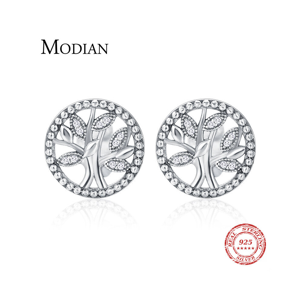 100% Real 925 Sterling Silver Round Vintage Round Tree Of Life Stud Earrings Earing For Women Jewelry