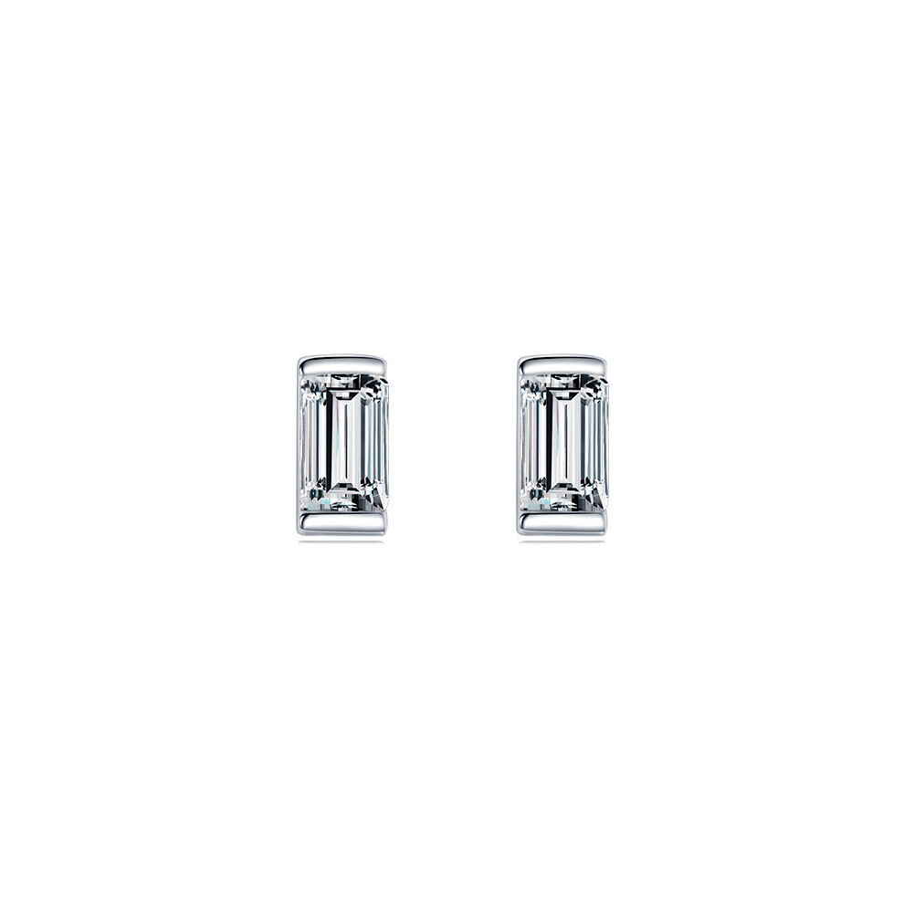 Emerald Cut Rectangle Clear CZ Ear Studs Solid 925 Sterling Silver Stud Earrings For Women Fine Jewelry