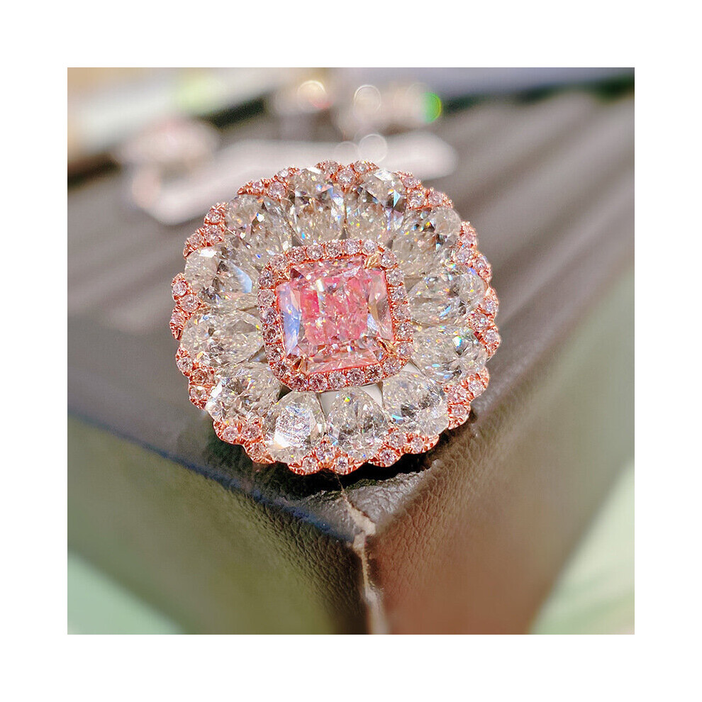 Ladies Pink Zircon Ring Women's Round Shape Silver Finger Ring Engagement Bride Jewelry-image-OPC-PBS8NVJ-NEW