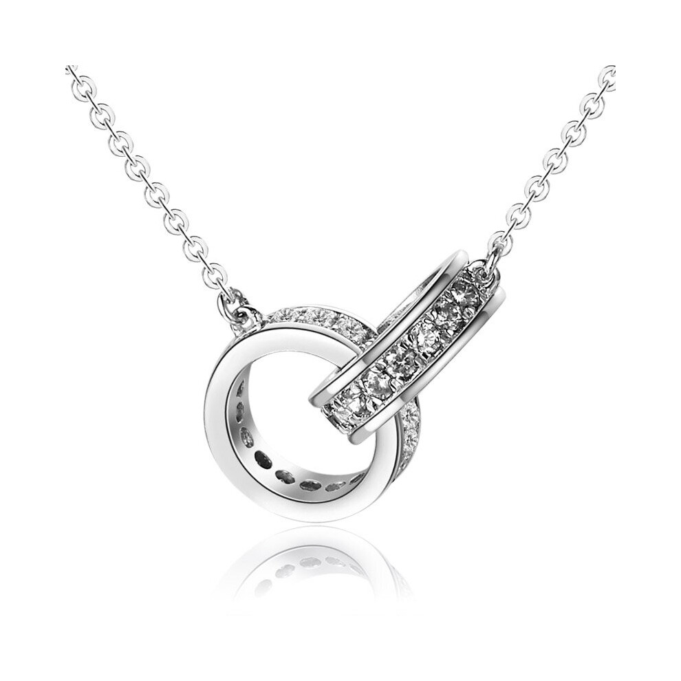 925 Sterling Silver Double Circle Zircon Necklaces & Pendants For Women Lady Gift Sterling-Silver-Jewelry Multicoloured