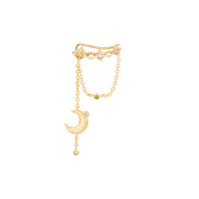1pc 925 Sterling Silver Earcuff Ins Geometric Tassel Chain Square Zircon Moon Pendant Earring For Women Jewerly