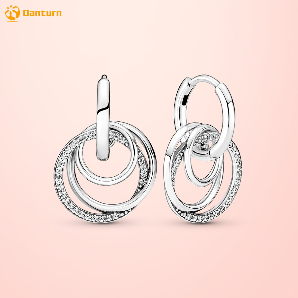 925 Sterling Silver Earrings Family Always Encircled Hoop Earrings For Women Female Jewelry Gift Multicoloured