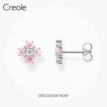 Ear Studs Pink Flower 925 Sterling Silver Zircon Stones Fine Woman Jewelry Romantic Earrings Gift For Girlfriend