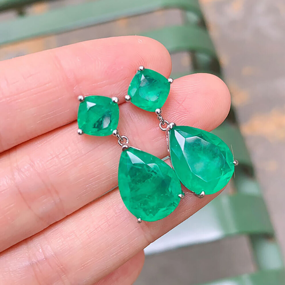 Vintage Paraiba Tourmaline Emerald Gemstone Big Drop Earrings for Women Cocktail Party Fine Jewelry Anniversary Gift