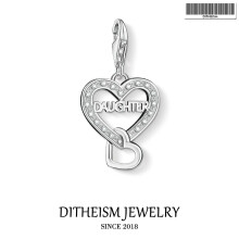 Ciondolo Charms Figlia Cuore, 2018 Gioielli 925 Argento Sterling Dolce Regalo Per Donne Ragazze Fit Bracciale Collana Borsa
