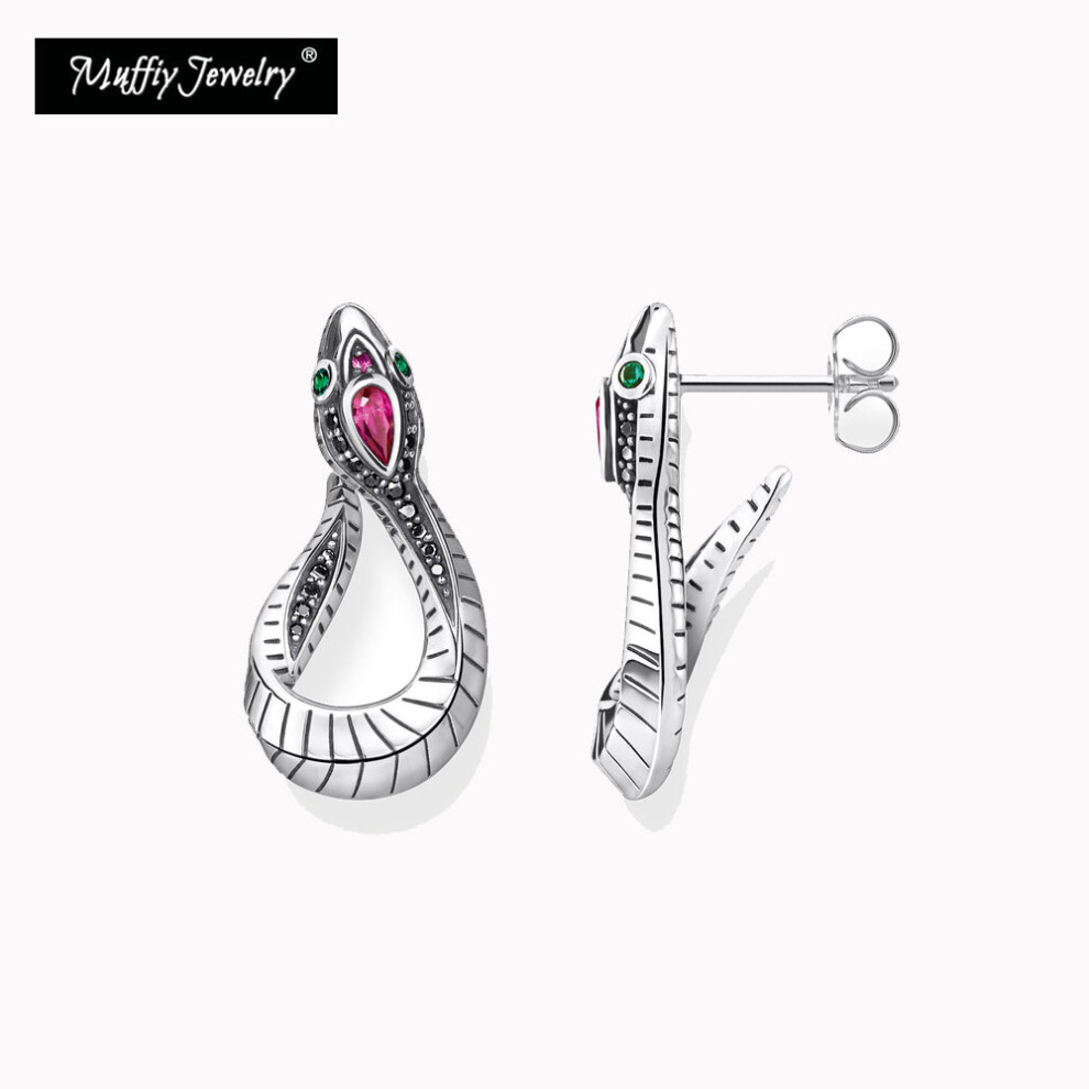 Earrings Snake Hinged Hoop Fine Jewerly Women Ear Studs In 925 Sterling Silver Wisdom Security Bijoux Gift For Lady Multicoloured