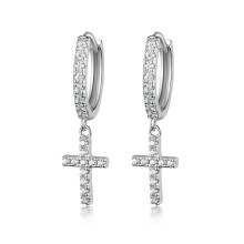 925 Sterling Silver Hoop Earrings Cross Moon Zircon Earrings for Women Men Gift Pendant Fine Ear Jewelry