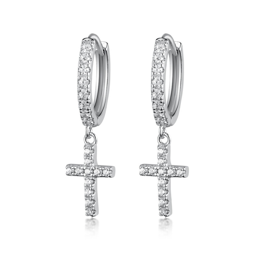 925 Sterling Silver Hoop Earrings Cross Moon Zircon Earrings For Women Men Gift Pendant Fine Ear Jewelry Multicoloured