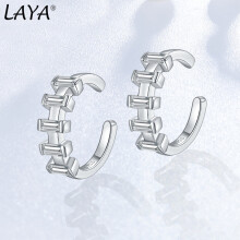 LAYA 925 Sterling Silver C Shape Cuff False Perforated Cubic Zircon Earcuff Clip For Women Jewelry Accessories